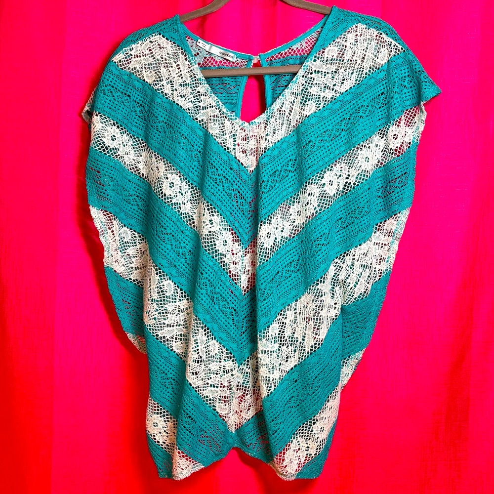 MAURICES TEAL LACE BATWING TOP SIZE M